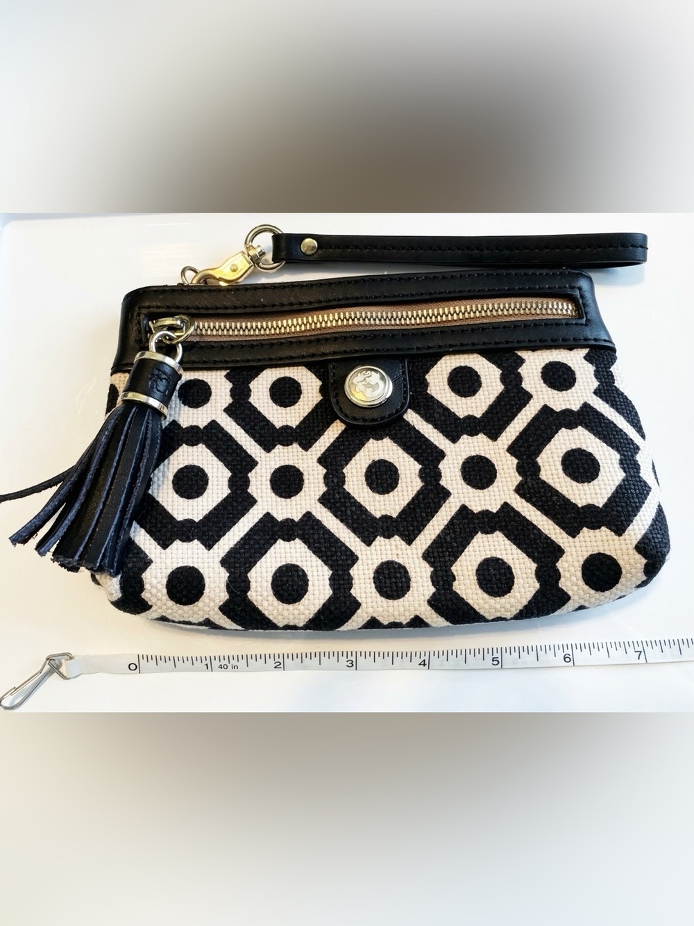Spartina 449 Daufuskie Island Geometric Linen & Leather Wristlet Clutch